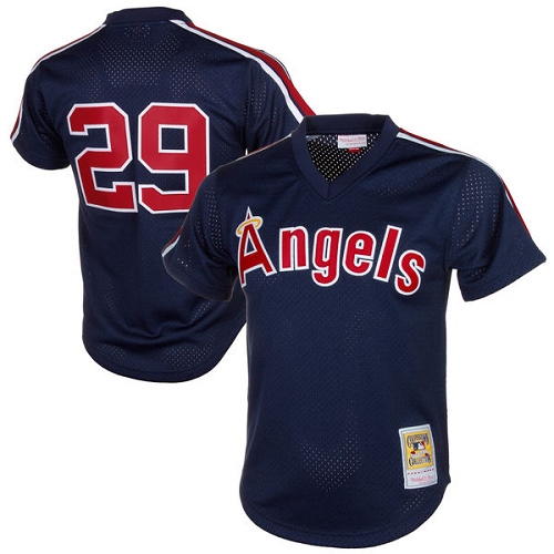 Men's Mitchell and Ness 1984 Los Angeles Angels of Anaheim #29 Rod Carew Authentic Navy Blue Throwback MLB Jersey