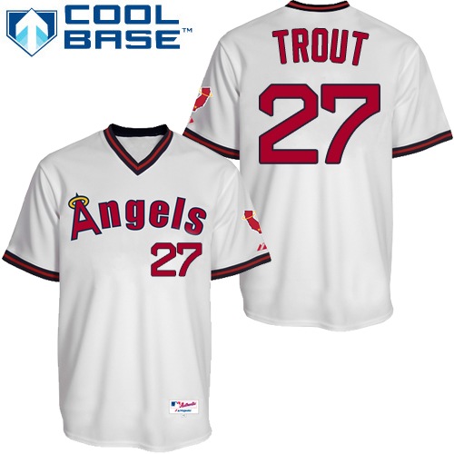 Men's Majestic Los Angeles Angels of Anaheim #27 Mike Trout Replica White 1980 Turn Back The Clock MLB Jersey