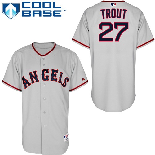Men's Majestic Los Angeles Angels of Anaheim #27 Mike Trout Authentic Grey 1965 Turn Back The Clock MLB Jersey