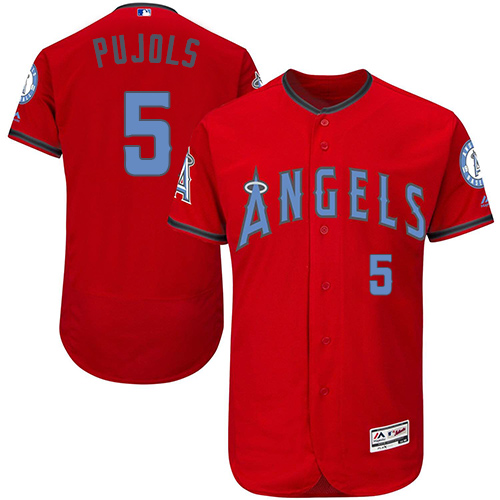 Men's Majestic Los Angeles Angels of Anaheim #5 Albert Pujols Authentic Red 2016 Father's Day Fashion Flex Base MLB Jersey
