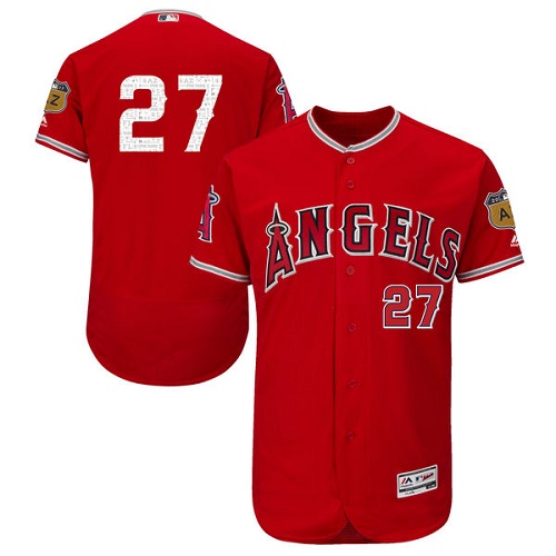 Men's Majestic Los Angeles Angels of Anaheim #27 Mike Trout Scarlet 2017 Spring Training Authentic Collection Flex Base MLB Jersey