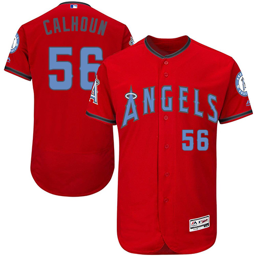 Men's Majestic Los Angeles Angels of Anaheim #56 Kole Calhoun Authentic Red 2016 Father's Day Fashion Flex Base MLB Jersey