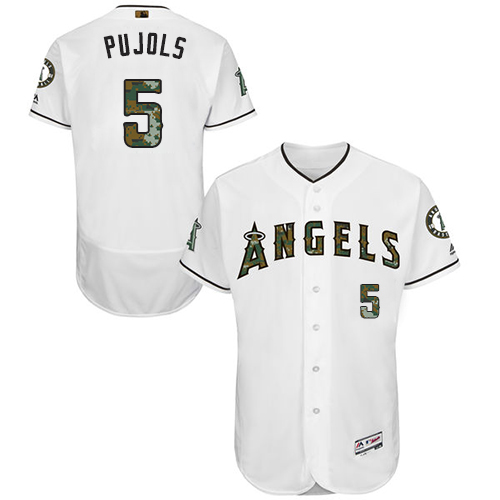 Men's Majestic Los Angeles Angels of Anaheim #5 Albert Pujols Authentic White 2016 Memorial Day Fashion Flex Base MLB Jersey