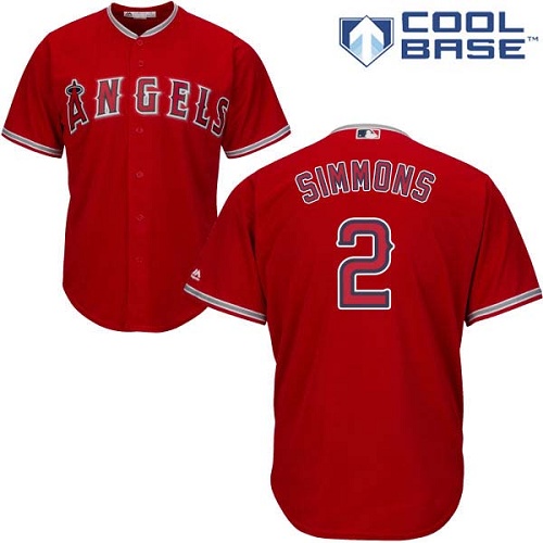 Youth Majestic Los Angeles Angels of Anaheim #2 Andrelton Simmons Replica Red Alternate Cool Base MLB Jersey