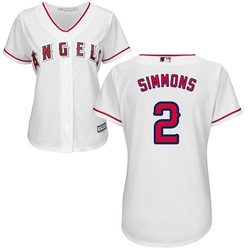 Women's Majestic Los Angeles Angels of Anaheim #2 Andrelton Simmons Authentic White Home Cool Base MLB Jersey