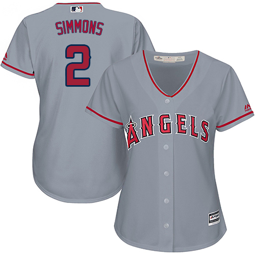 Women's Majestic Los Angeles Angels of Anaheim #2 Andrelton Simmons Authentic Grey Road Cool Base MLB Jersey