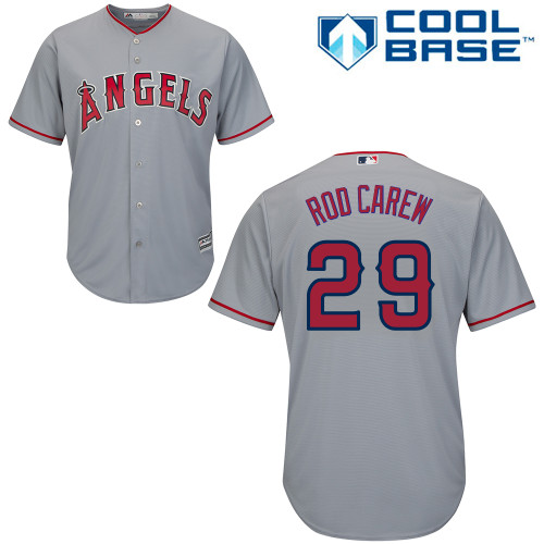 Youth Majestic Los Angeles Angels of Anaheim #29 Rod Carew Replica Grey Road Cool Base MLB Jersey