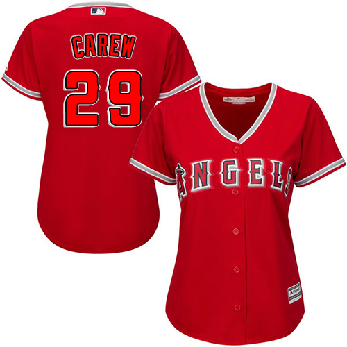 Women's Majestic Los Angeles Angels of Anaheim #29 Rod Carew Authentic Red Alternate MLB Jersey