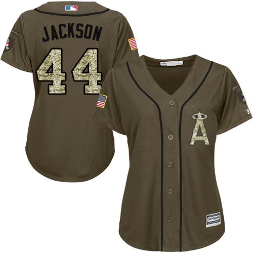 Women's Majestic Los Angeles Angels of Anaheim #44 Reggie Jackson Replica Green Salute to Service MLB Jersey