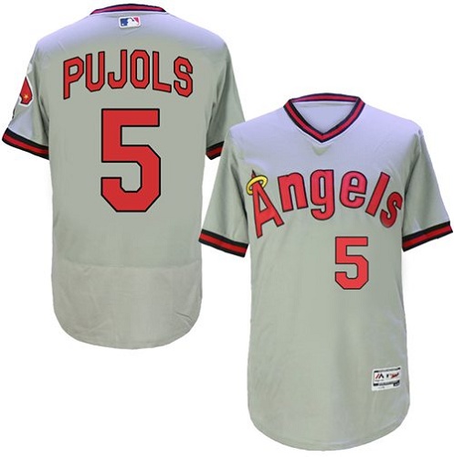 Men's Majestic Los Angeles Angels of Anaheim #5 Albert Pujols Grey Flexbase Authentic Collection Cooperstown MLB Jersey