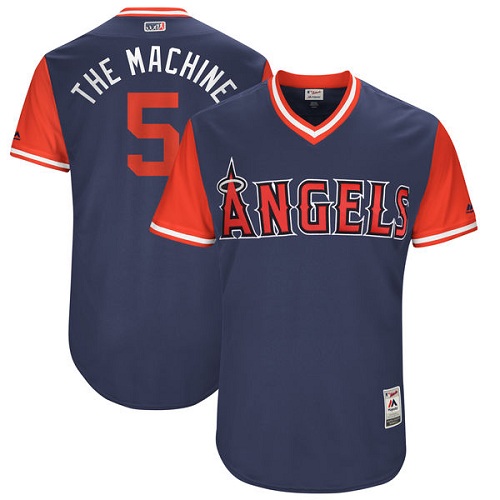 Men's Majestic Los Angeles Angels of Anaheim #5 Albert Pujols "The Machine" Authentic Navy Blue 2017 Players Weekend MLB Jersey