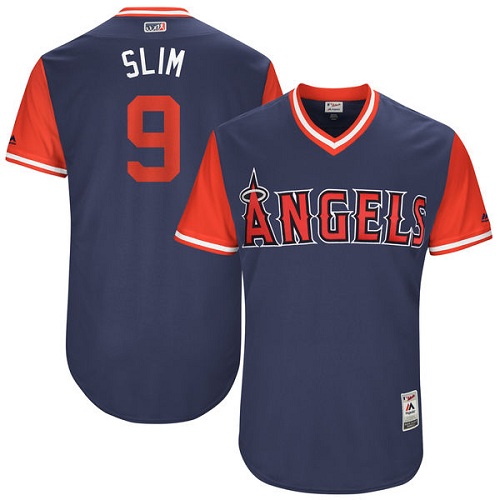 Men's Majestic Los Angeles Angels of Anaheim #9 Cameron Maybin "Slim" Authentic Navy Blue 2017 Players Weekend MLB Jersey