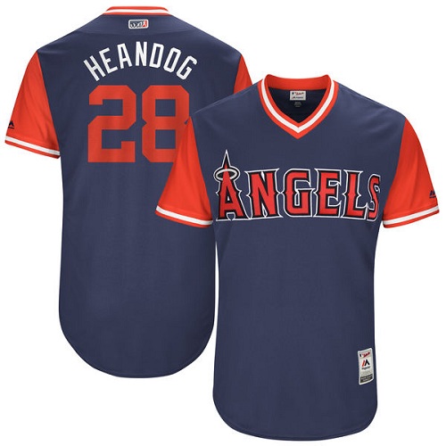 Men's Majestic Los Angeles Angels of Anaheim #28 Andrew Heaney "Heandog" Authentic Navy Blue 2017 Players Weekend MLB Jersey