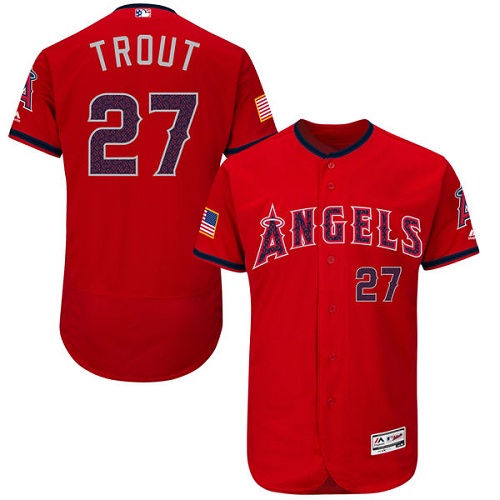 Men's Majestic Los Angeles Angels of Anaheim #27 Mike Trout Authentic Red Fashion Stars & Stripes Flex Base MLB Jersey