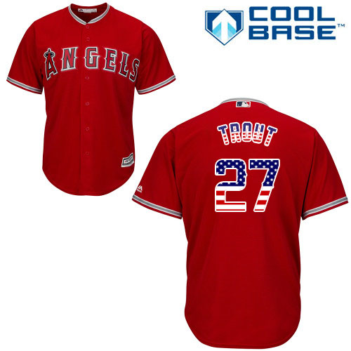 Men's Majestic Los Angeles Angels of Anaheim #27 Mike Trout Authentic Red USA Flag Fashion MLB Jersey