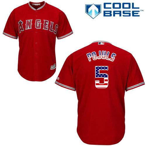 Men's Majestic Los Angeles Angels of Anaheim #5 Albert Pujols Replica Red USA Flag Fashion MLB Jersey