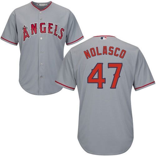 Men's Majestic Los Angeles Angels of Anaheim #47 Ricky Nolasco Replica Grey Road Cool Base MLB Jersey