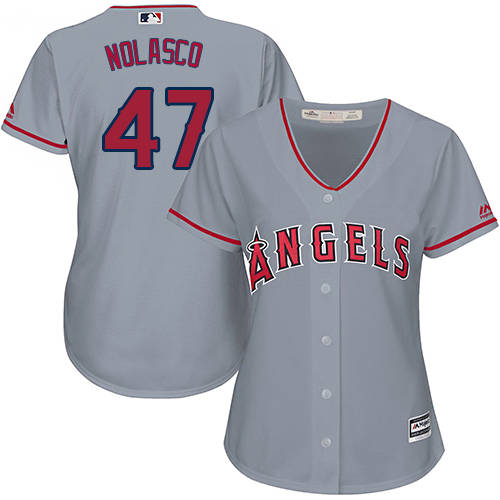 Women's Majestic Los Angeles Angels of Anaheim #47 Ricky Nolasco Replica Grey Road Cool Base MLB Jersey