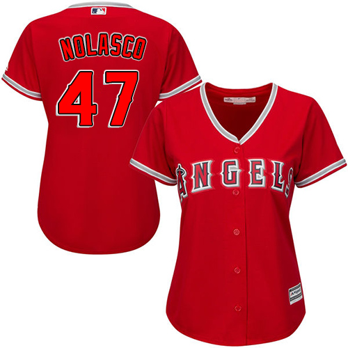 Women's Majestic Los Angeles Angels of Anaheim #47 Ricky Nolasco Authentic Red Alternate MLB Jersey