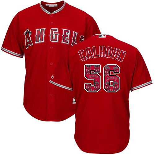 Men's Majestic Los Angeles Angels of Anaheim #56 Kole Calhoun Authentic Red Team Logo Fashion Cool Base MLB Jersey