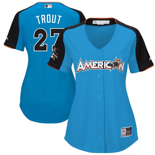 Women's Majestic Los Angeles Angels of Anaheim #27 Mike Trout Authentic Blue American League 2017 MLB All-Star MLB Jersey
