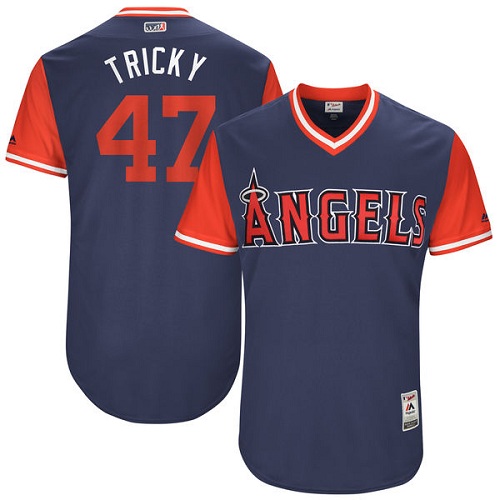 Men's Majestic Los Angeles Angels of Anaheim #47 Ricky Nolasco "Tricky" Authentic Navy Blue 2017 Players Weekend MLB Jersey