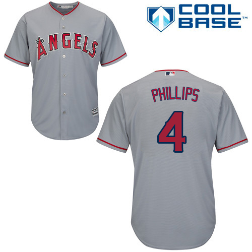 Men's Majestic Los Angeles Angels of Anaheim #4 Brandon Phillips Replica Grey Road Cool Base MLB Jersey