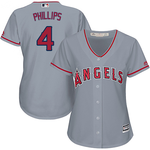Women's Majestic Los Angeles Angels of Anaheim #4 Brandon Phillips Authentic Grey Road Cool Base MLB Jersey