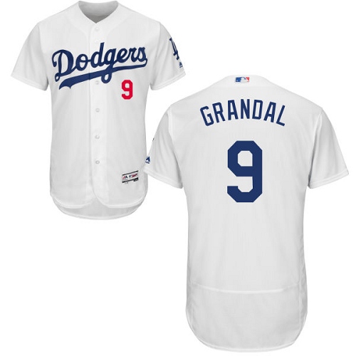 Men's Majestic Los Angeles Dodgers #9 Yasmani Grandal Authentic White Home Cool Base MLB Jersey