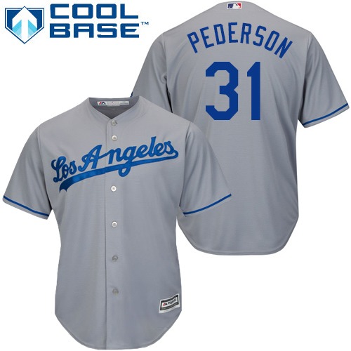 Men's Majestic Los Angeles Dodgers #31 Joc Pederson Replica Grey Road Cool Base MLB Jersey