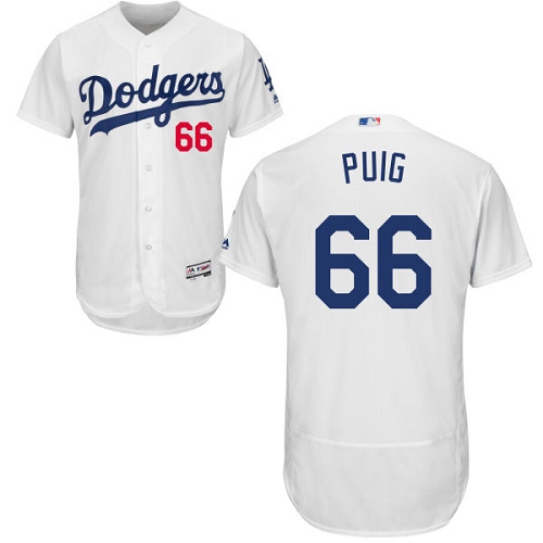 Men's Majestic Los Angeles Dodgers #66 Yasiel Puig Authentic White Home Cool Base MLB Jersey