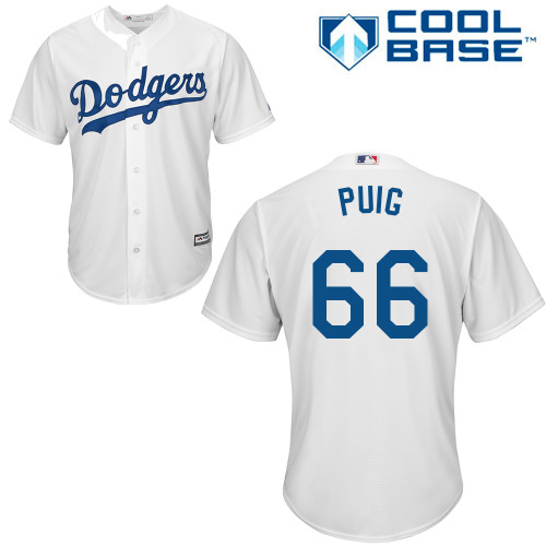 Men's Majestic Los Angeles Dodgers #66 Yasiel Puig Replica White Home Cool Base MLB Jersey
