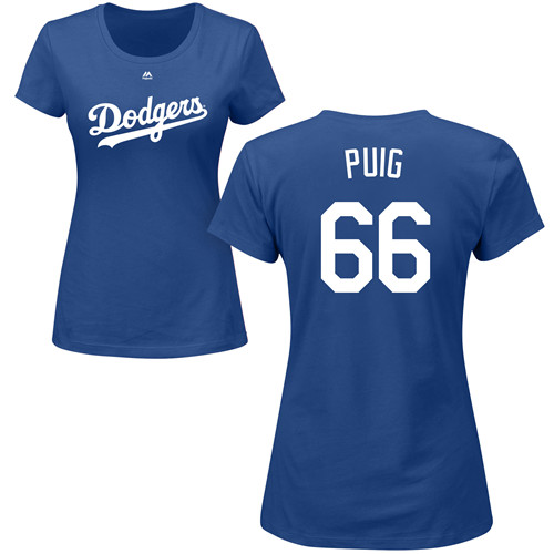 Women's Majestic Los Angeles Dodgers #66 Yasiel Puig Replica White MLB Jersey