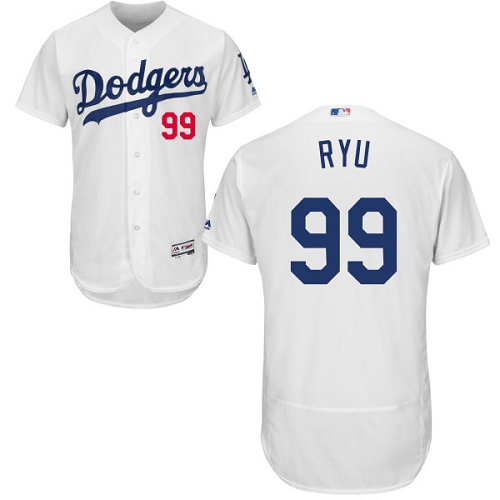 Men's Majestic Los Angeles Dodgers #99 Hyun-Jin Ryu Authentic White Home Cool Base MLB Jersey