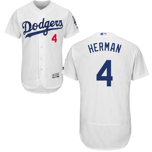 Men's Majestic Los Angeles Dodgers #4 Babe Herman Authentic White Home Cool Base MLB Jersey
