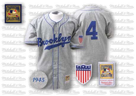 Men's Mitchell and Ness 1945 Los Angeles Dodgers #4 Babe Herman Replica Grey Throwback MLB Jersey