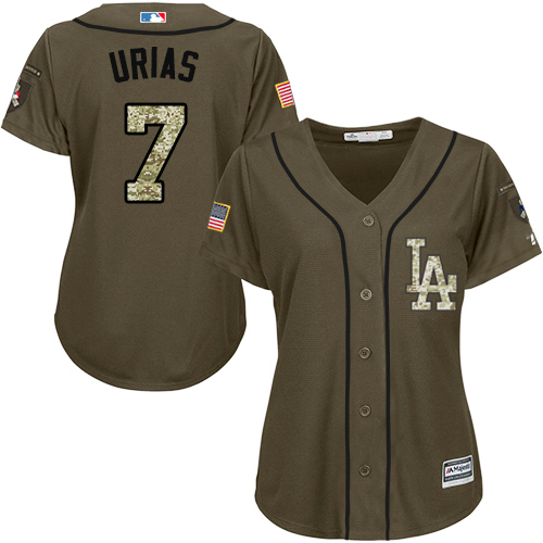 Women's Majestic Los Angeles Dodgers #7 Julio Urias Authentic Green Salute to Service MLB Jersey
