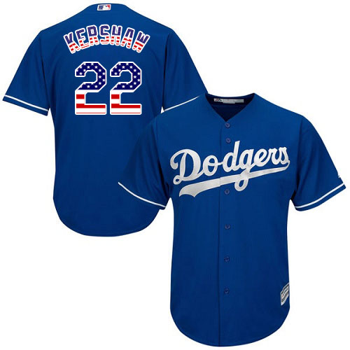 Men's Majestic Los Angeles Dodgers #22 Clayton Kershaw Replica Royal Blue USA Flag Fashion Cool Base MLB Jersey