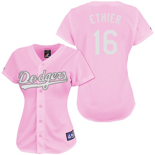 Women's Majestic Los Angeles Dodgers #16 Andre Ethier Authentic Pink Fashion MLB Jersey