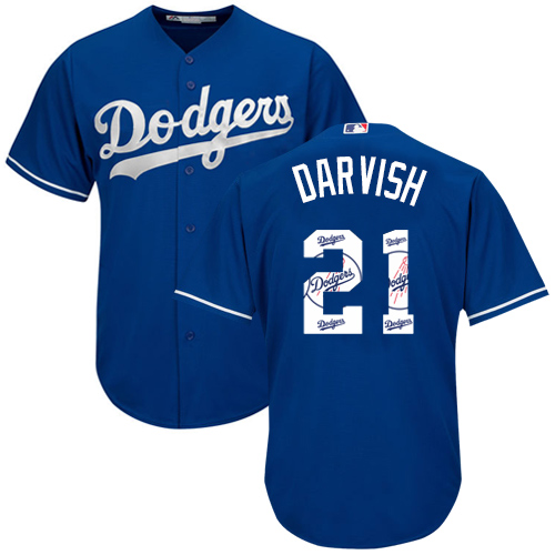 Men's Majestic Los Angeles Dodgers #21 Yu Darvish Authentic Royal Blue Team Logo Fashion Cool Base MLB Jersey