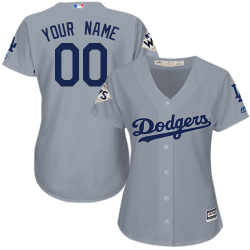 Women's Majestic Los Angeles Dodgers Customized Replica Grey Road 2017 World Series Bound Cool Base MLB Jersey