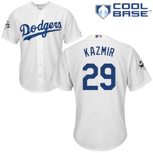 Men's Majestic Los Angeles Dodgers #29 Scott Kazmir Replica White Home 2017 World Series Bound Cool Base MLB Jersey