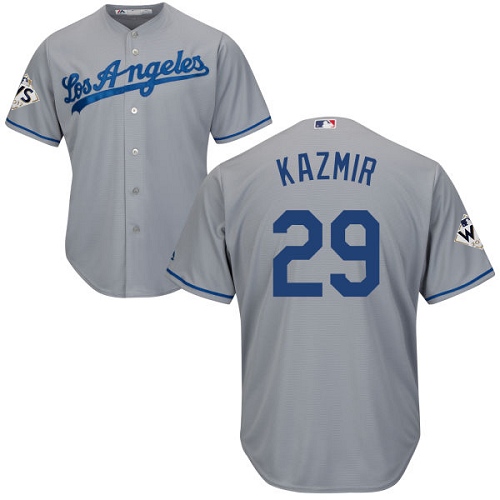 Youth Majestic Los Angeles Dodgers #29 Scott Kazmir Authentic Grey Road 2017 World Series Bound Cool Base MLB Jersey