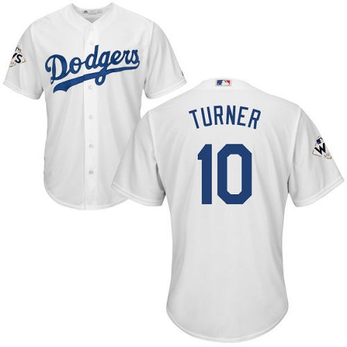Men's Majestic Los Angeles Dodgers #10 Justin Turner Replica White Home 2017 World Series Bound Cool Base MLB Jersey