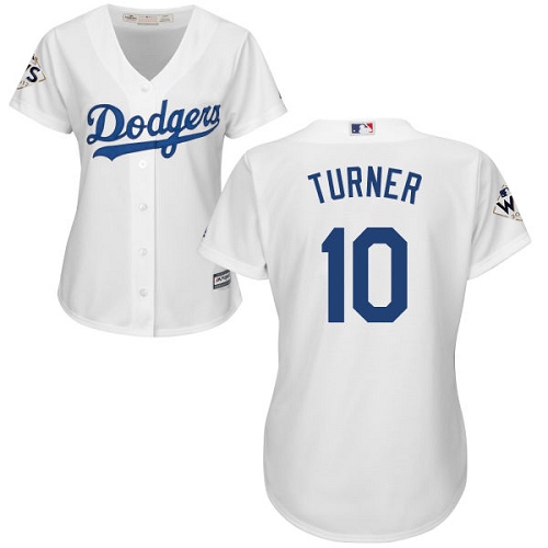 Women's Majestic Los Angeles Dodgers #10 Justin Turner Authentic White Home 2017 World Series Bound Cool Base MLB Jersey