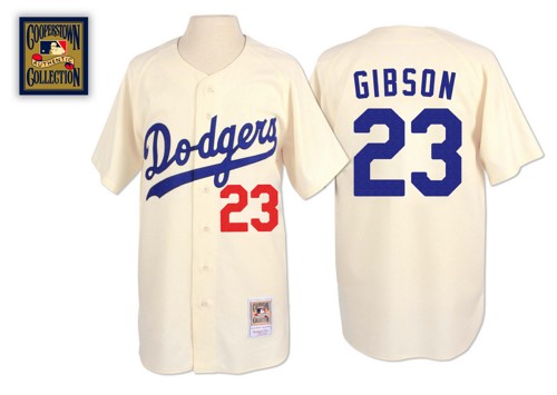 Men's Mitchell and Ness Los Angeles Dodgers #23 Kirk Gibson Authentic Cream Throwback MLB Jersey