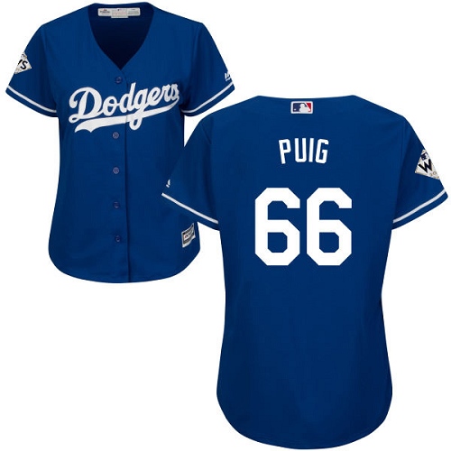 Women's Majestic Los Angeles Dodgers #66 Yasiel Puig Authentic Royal Blue Alternate 2017 World Series Bound Cool Base MLB Jersey