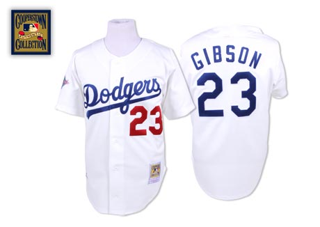 Men's Mitchell and Ness Los Angeles Dodgers #23 Kirk Gibson Authentic White Throwback MLB Jersey