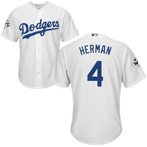 Men's Majestic Los Angeles Dodgers #4 Babe Herman Replica White Home 2017 World Series Bound Cool Base MLB Jersey