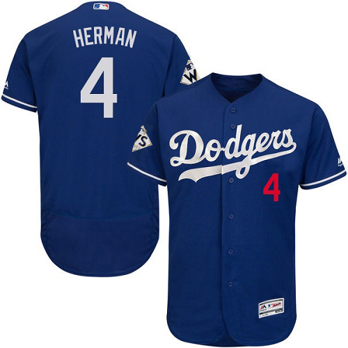 Men's Majestic Los Angeles Dodgers #4 Babe Herman Authentic Royal Blue Alternate 2017 World Series Bound Flex Base MLB Jersey